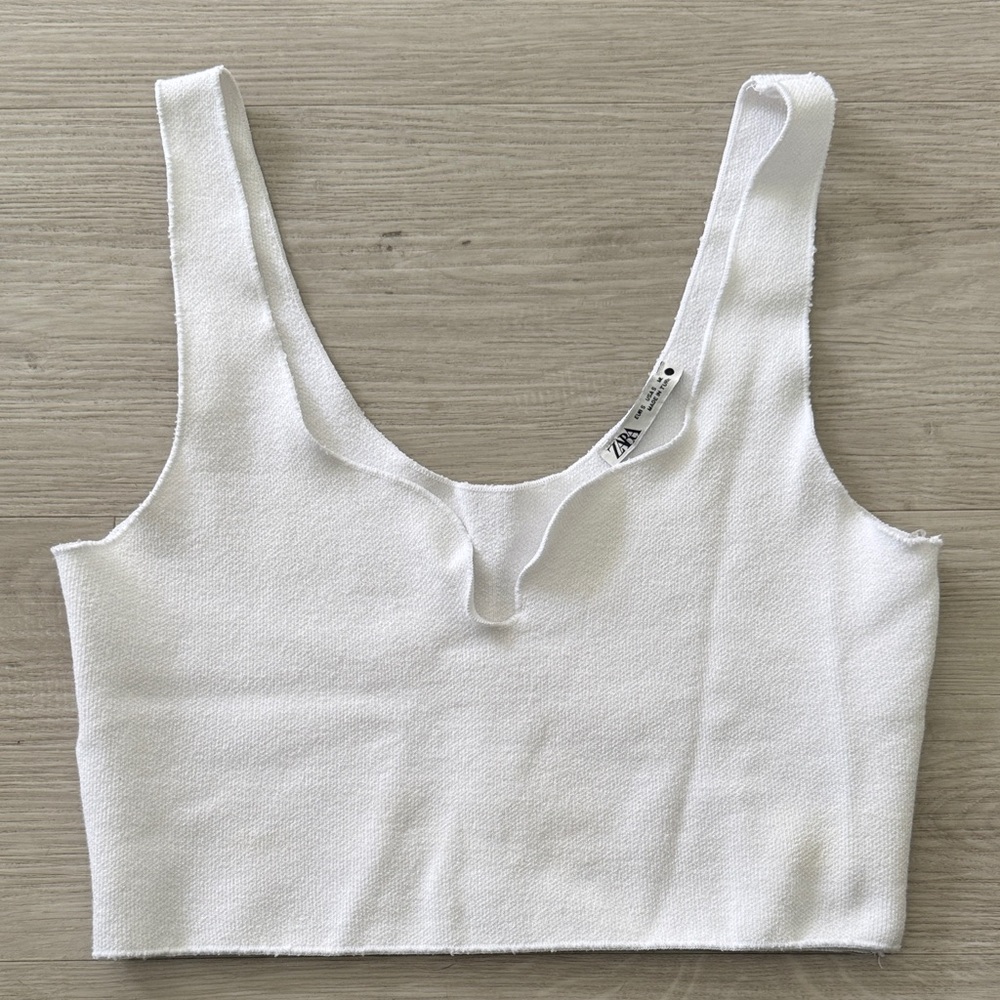 Zara White Textured Crop Top